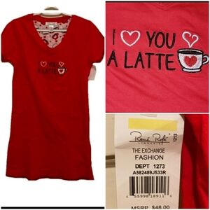 I Love You A Latte Nightshirt NWT Rene Rafe SM 100% Cotton Gown